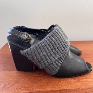 Rachel Comey Black Leather Heel w Knit Cuff - Size 7